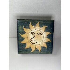 Sunburst Wood Trinket box Celestial Celtic Boho Jewelry box Sun Y2K VTG Tie Dye